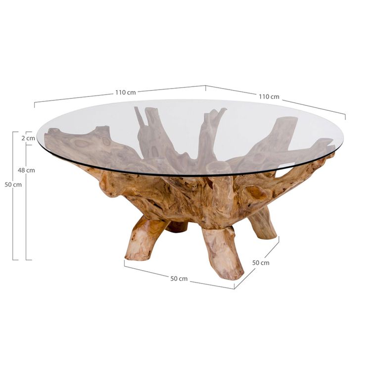 Amazonas Coffee Table - Round - Glass and Teak Root