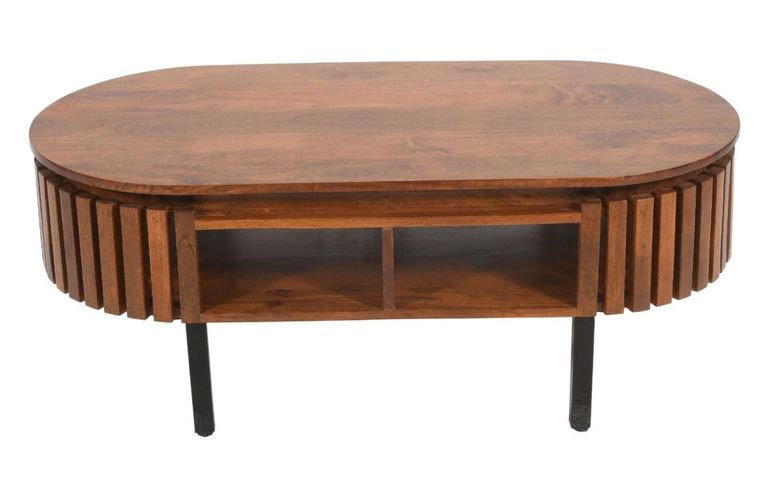 Amber Slatted Mango Wood Oval Coffee Table