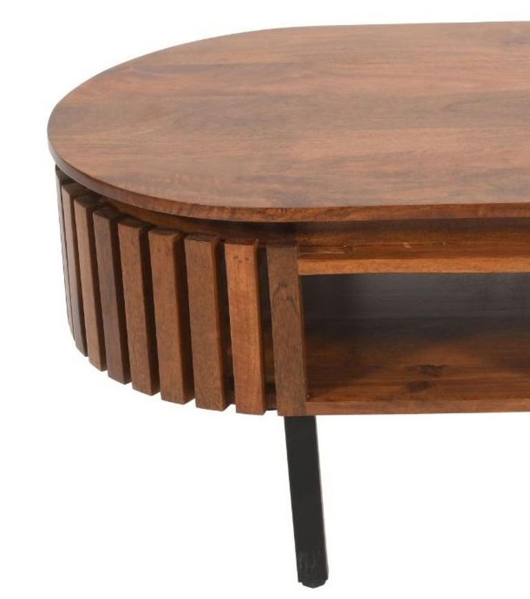 Amber Slatted Mango Wood Oval Coffee Table
