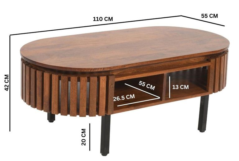 Amber Slatted Mango Wood Oval Coffee Table