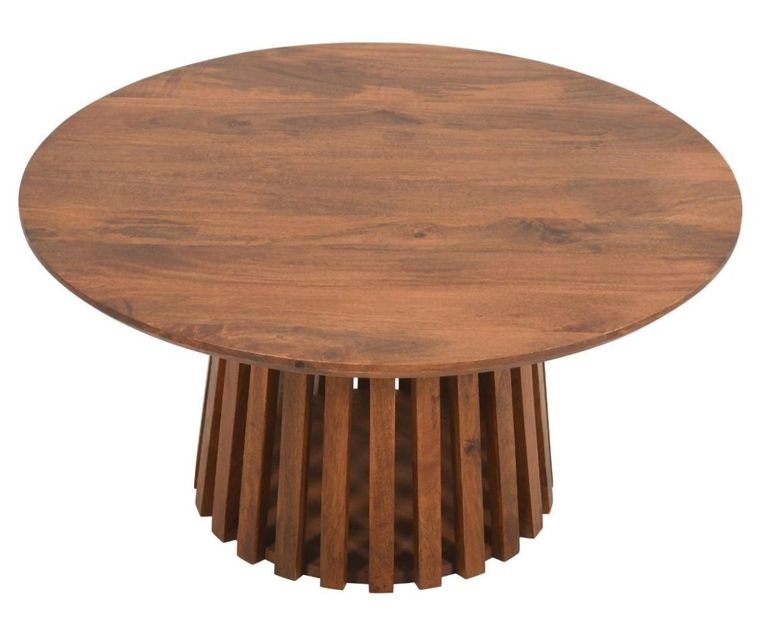 Amber Slatted Mango Wood Round Coffee Table
