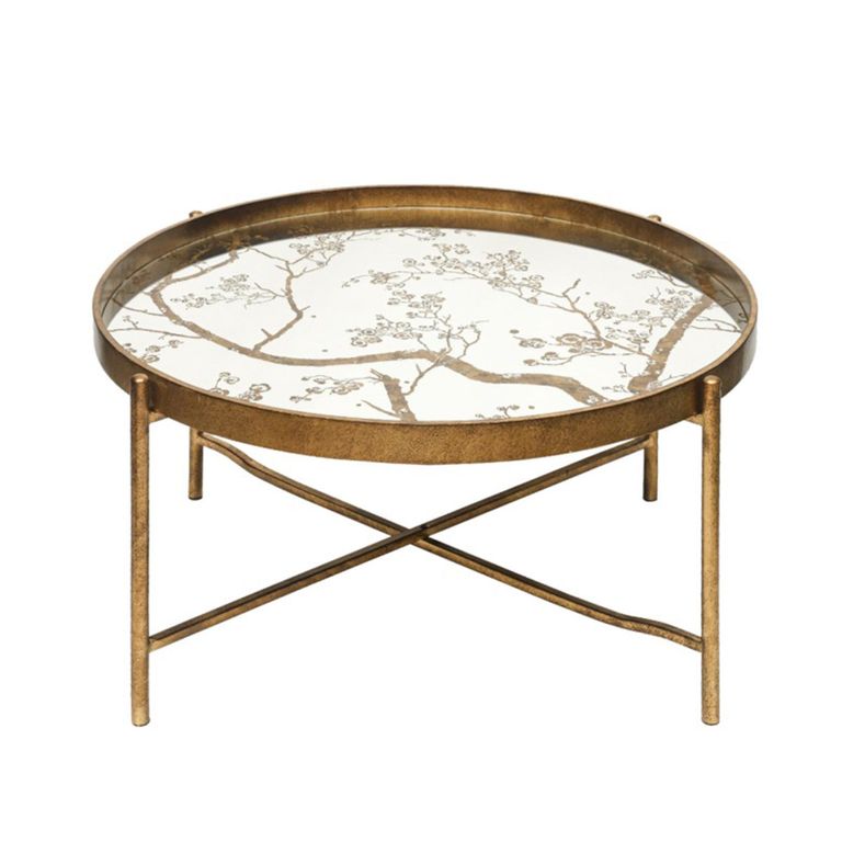Coffee Table - Round Tray - Antique Gold Metal