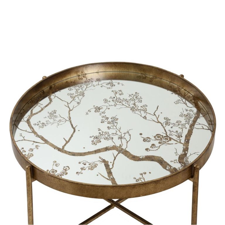 Coffee Table - Round Tray - Antique Gold Metal