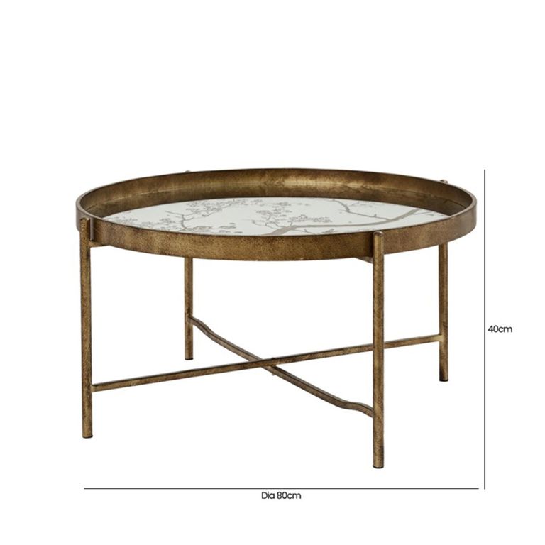 Coffee Table - Round Tray - Antique Gold Metal