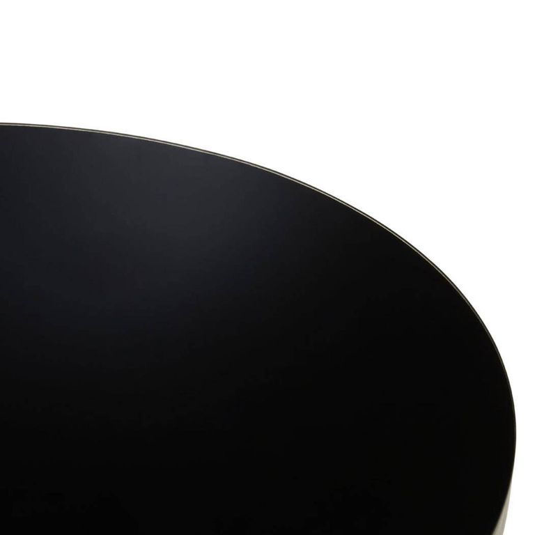Anzio Coffee Table - Black Glass Round with Geometric Base