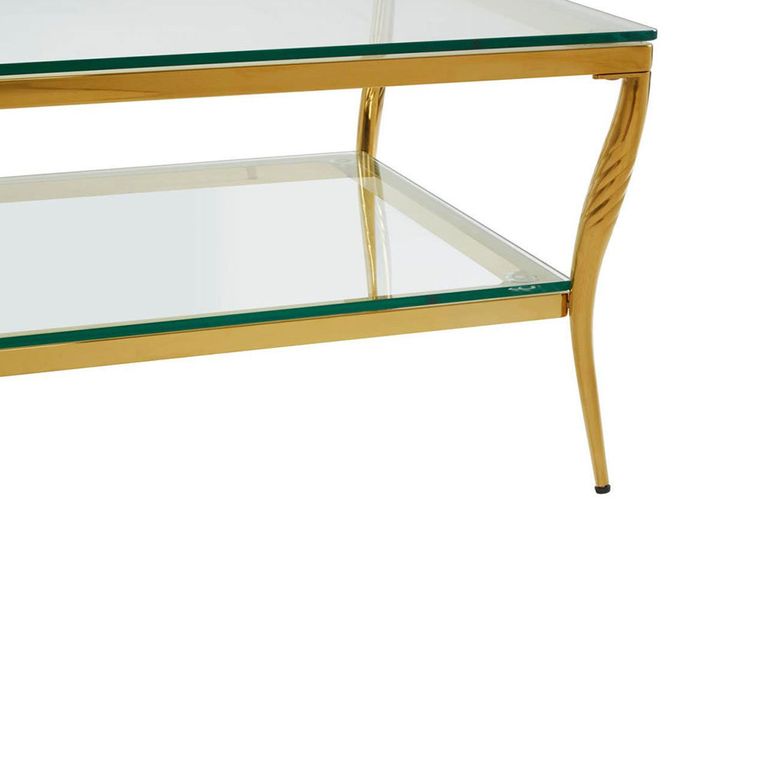 Arezzo Coffee Table - Clear Glass with Gold Metal Base - with Shelf