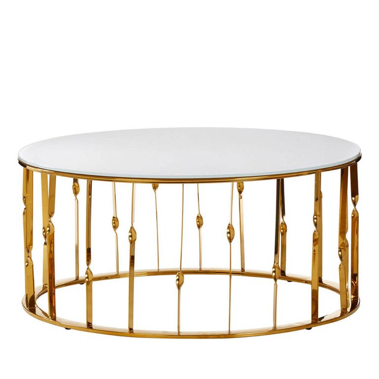 Arezzo Coffee Table - Oval - White Glass and Gold Metal
