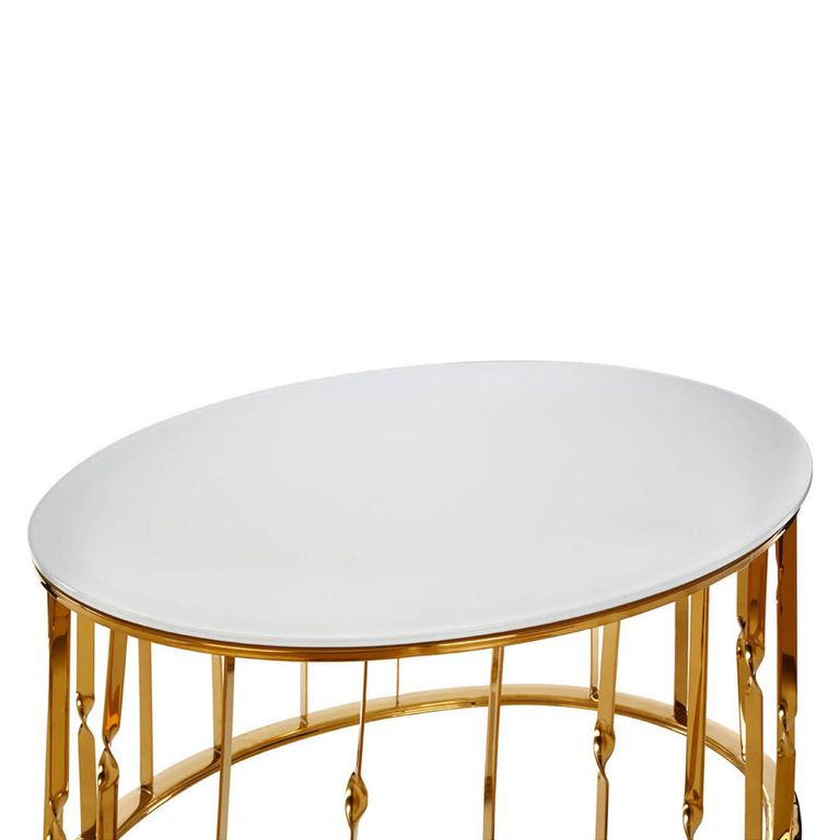 Arezzo Coffee Table - Oval - White Glass and Gold Metal