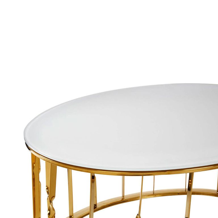 Arezzo Coffee Table - Oval - White Glass and Gold Metal