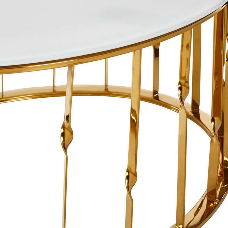 Arezzo Coffee Table - Oval - White Glass and Gold Metal