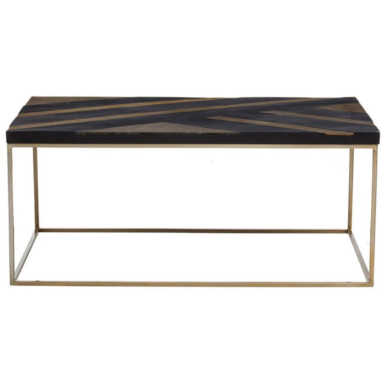 Aris Coffee Table - Black Acacia Wood with Gold Base