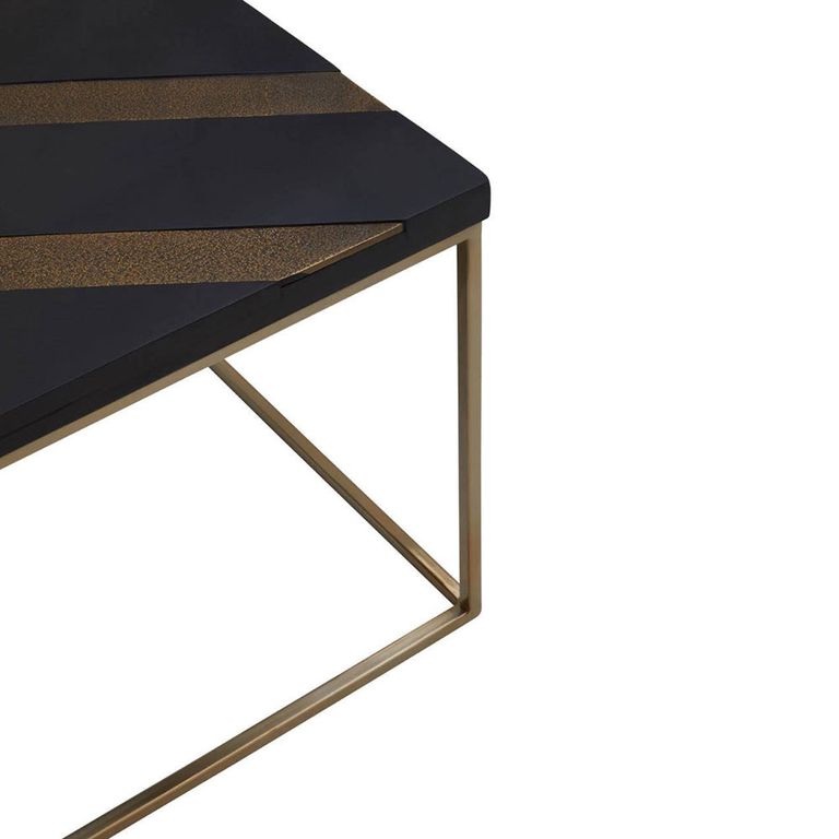 Aris Coffee Table - Black Acacia Wood with Gold Base