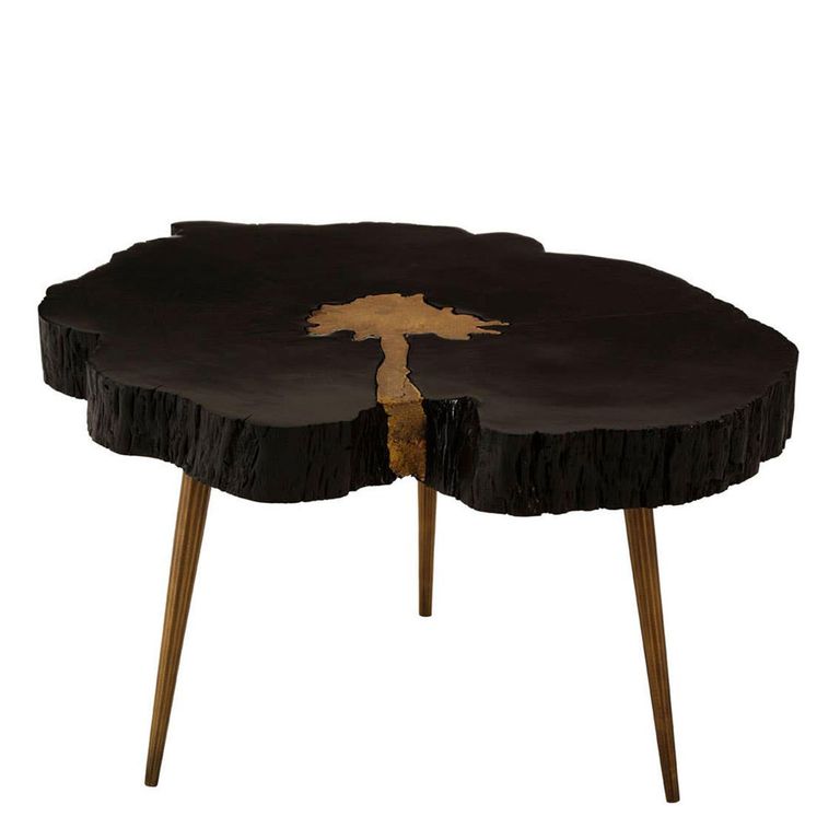 Asamra Coffee Table - Black Acacia Wood Log with Gold Legs