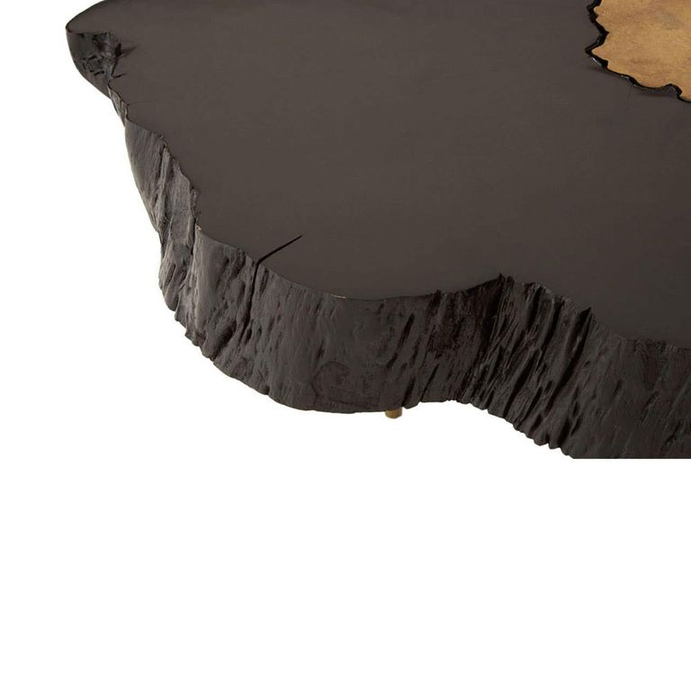 Asamra Coffee Table - Black Acacia Wood Log with Gold Legs