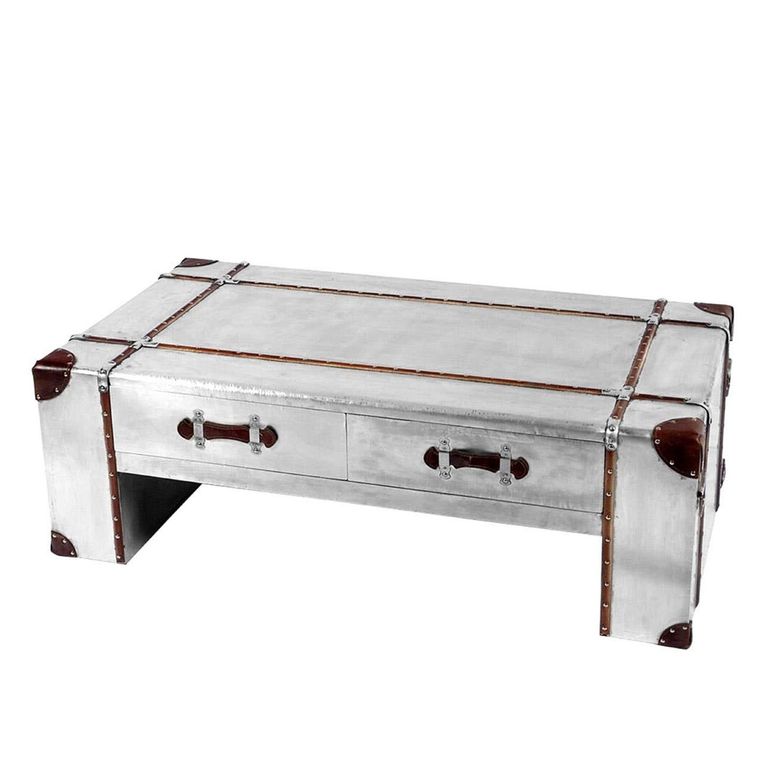 Avro Coffee Table - 2 Drawer - Silver Aluminium Cladded