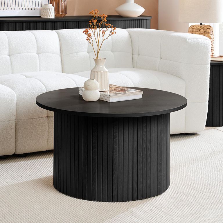 Axel Round Coffee Table - Black Fluted