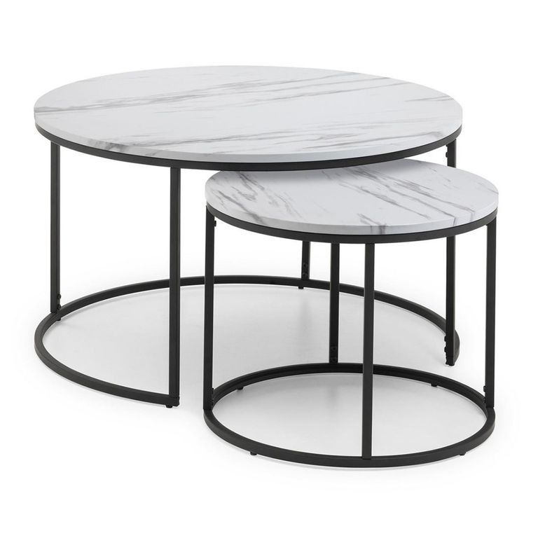 Bellini Nest of Coffee Tables - Set of 2 - Round - White Marble Effect