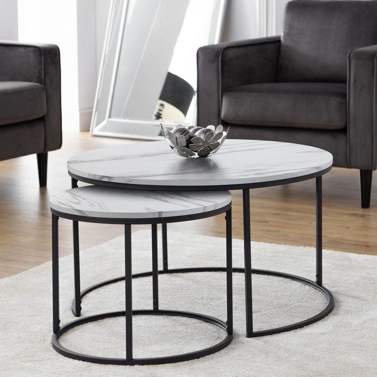 Bellini Nest of Coffee Tables - Set of 2 - Round - White Marble Effect