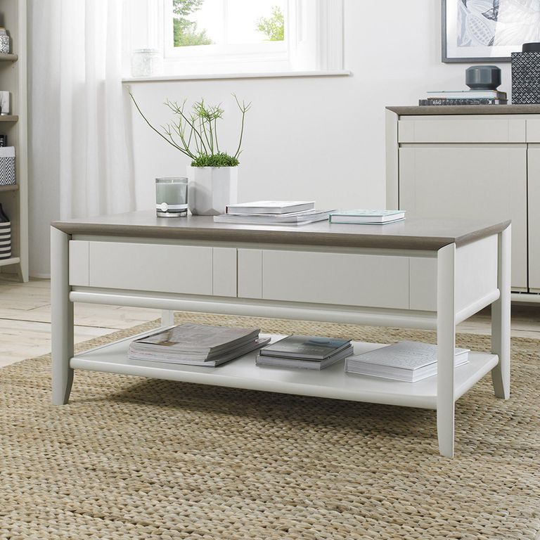 Bergen Grey Washed Oak & Soft Grey Coffee Table - Drawer