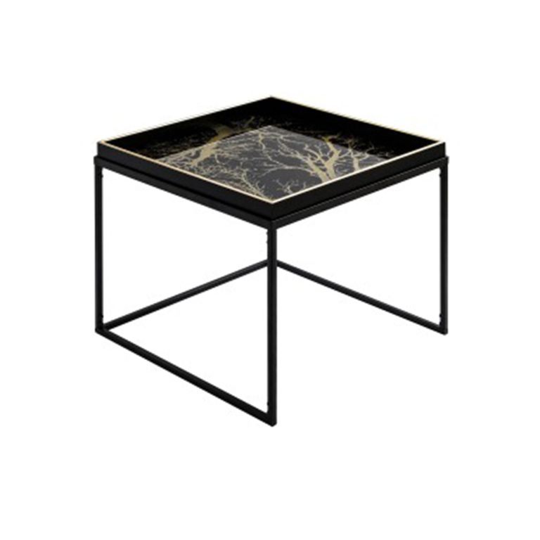 Coffee Table - Square - Black and Gold Metal with Tray