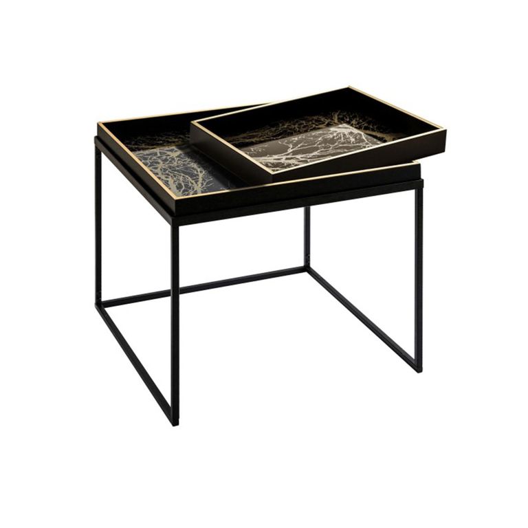 Coffee Table - Square - Black and Gold Metal with Tray