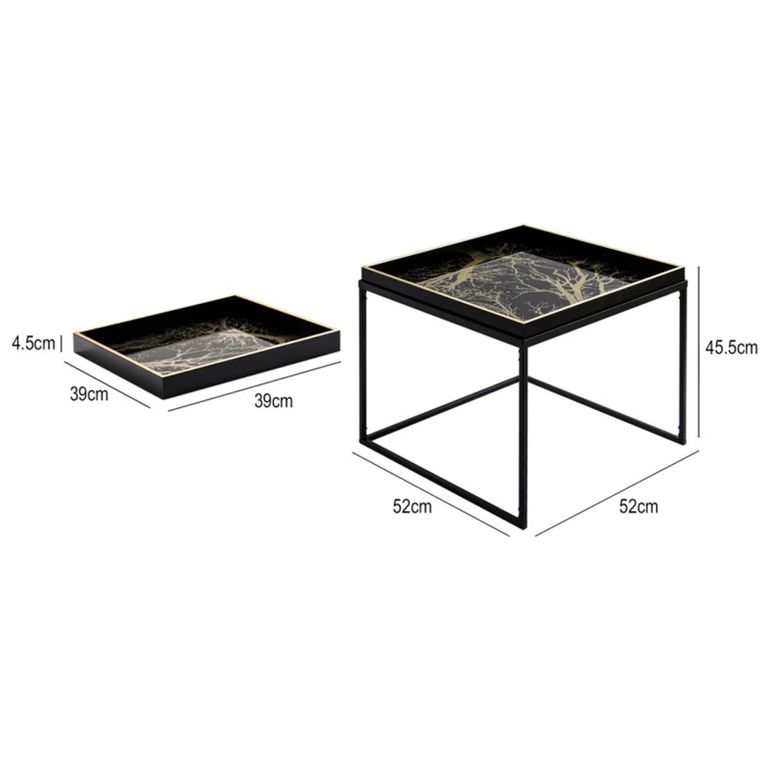 Coffee Table - Square - Black and Gold Metal with Tray