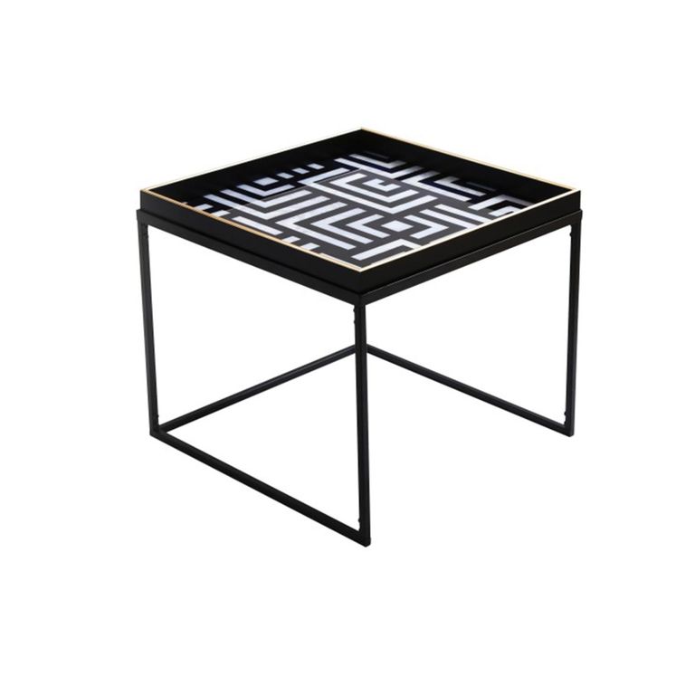 Coffee Table - Square - Black and White Metal with Tray