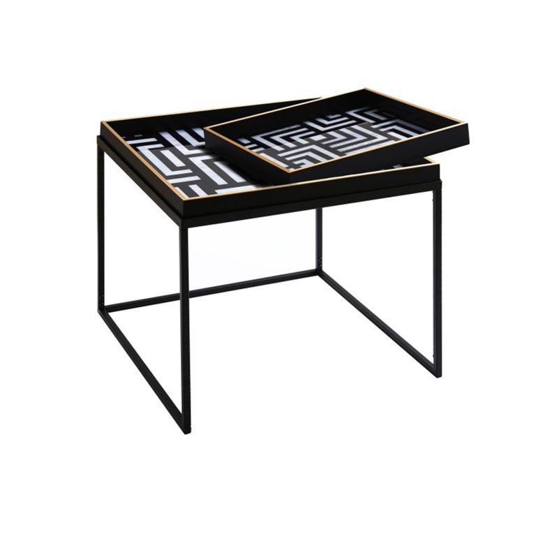 Coffee Table - Square - Black and White Metal with Tray