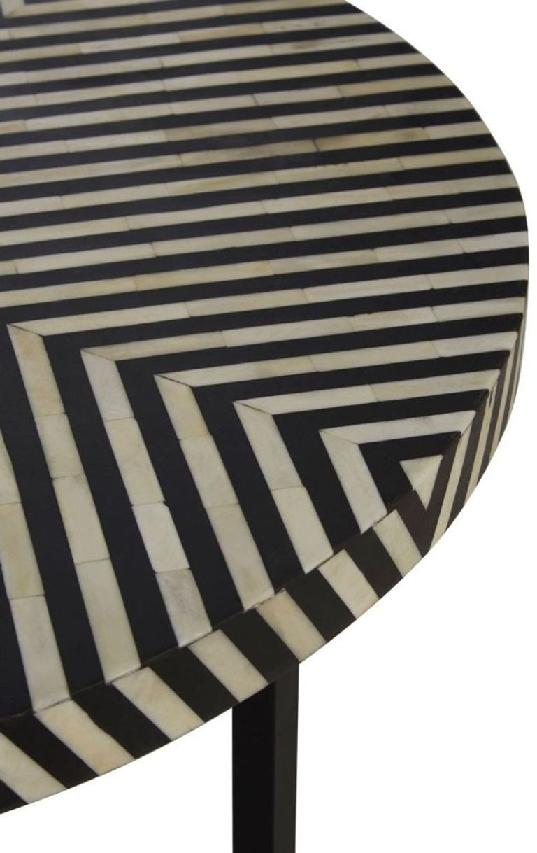 Boho Coffee Table - Black Bone Inlay - Round with Cross Base