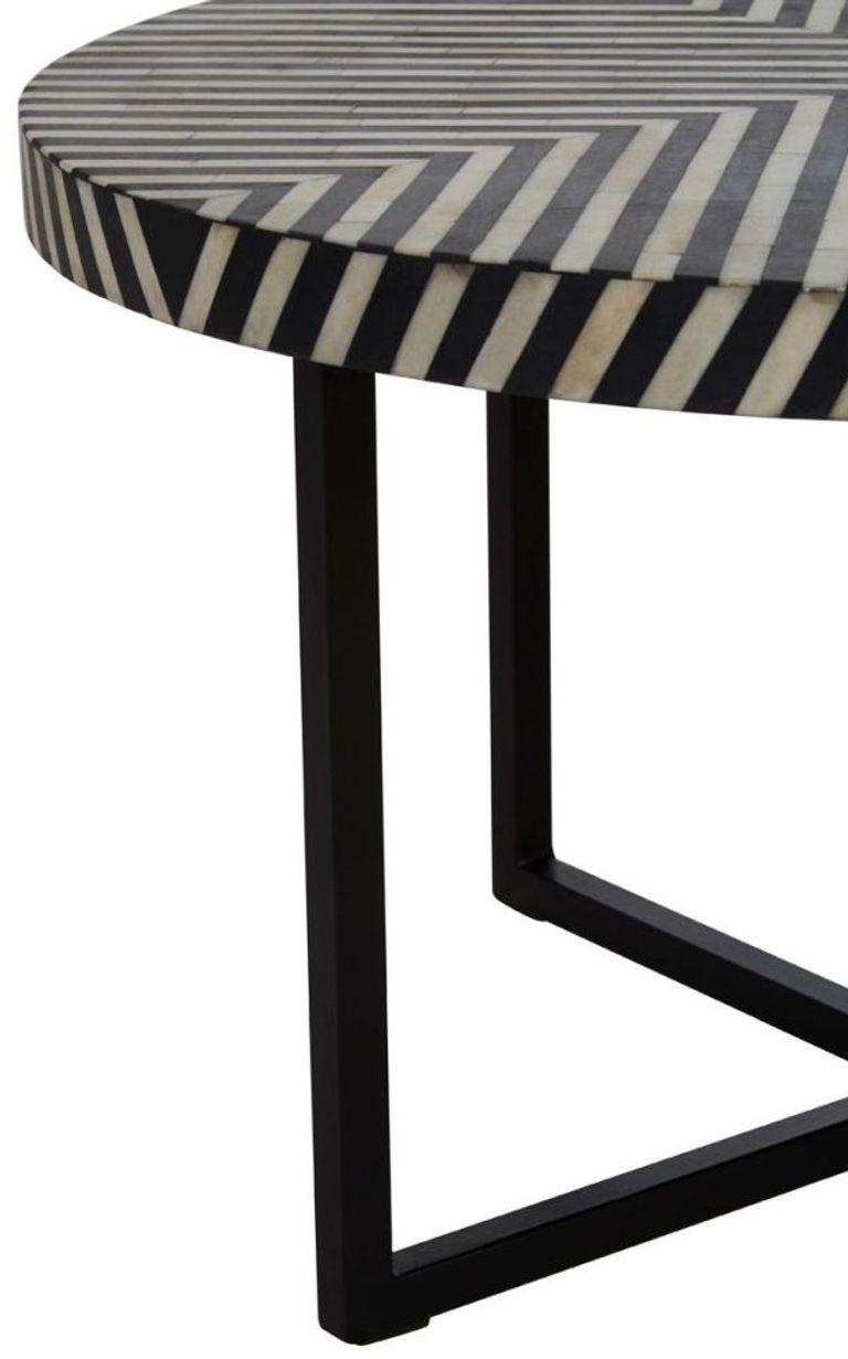 Boho Coffee Table - Black Bone Inlay - Round with Cross Base