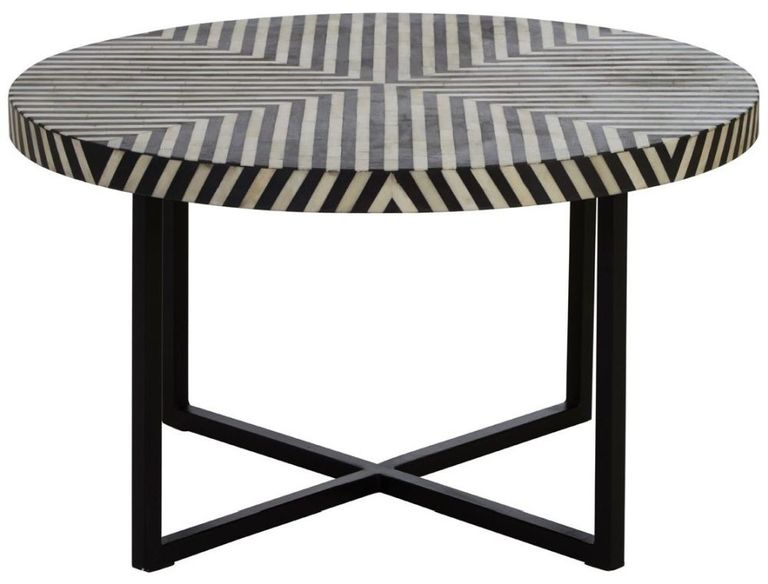 Boho Coffee Table - Black Bone Inlay - Round with Cross Base