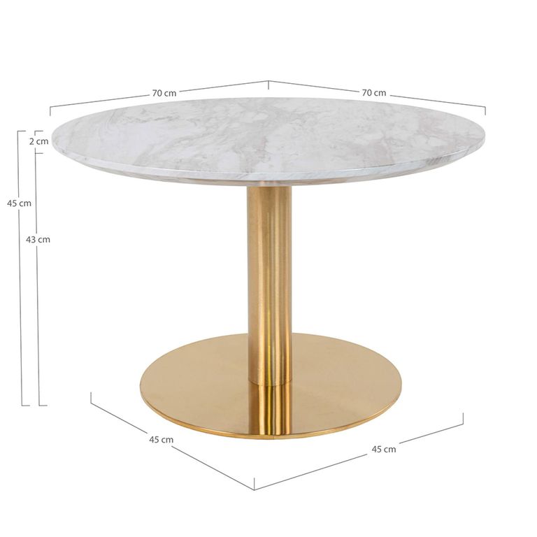 Bolzano Coffee Table - Round - White Marble Effect - Gold Base