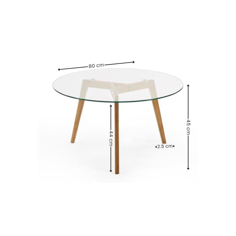 Bryant Coffee Table - 80cm - Round - Clear Glass with Oak Legs