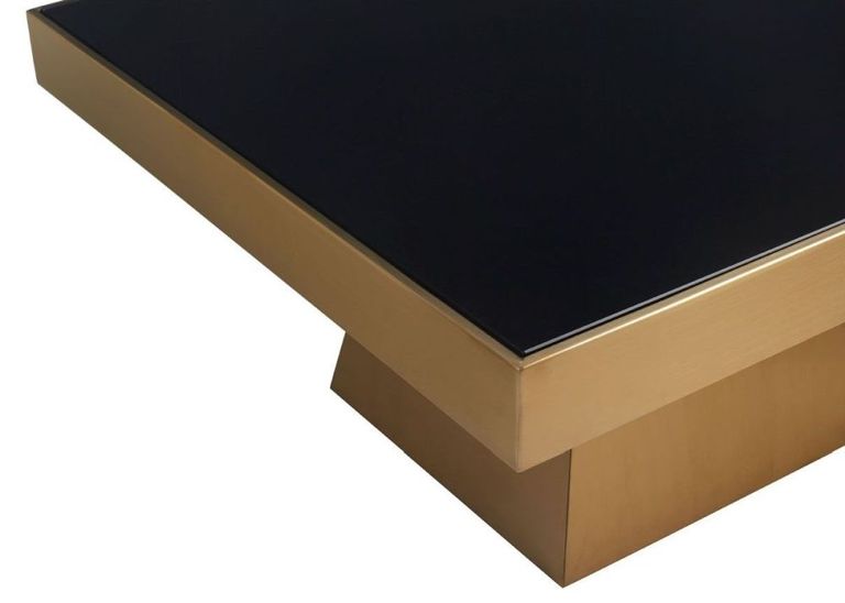 Carlox Coffee Table - Black Glass Square with Gold Base