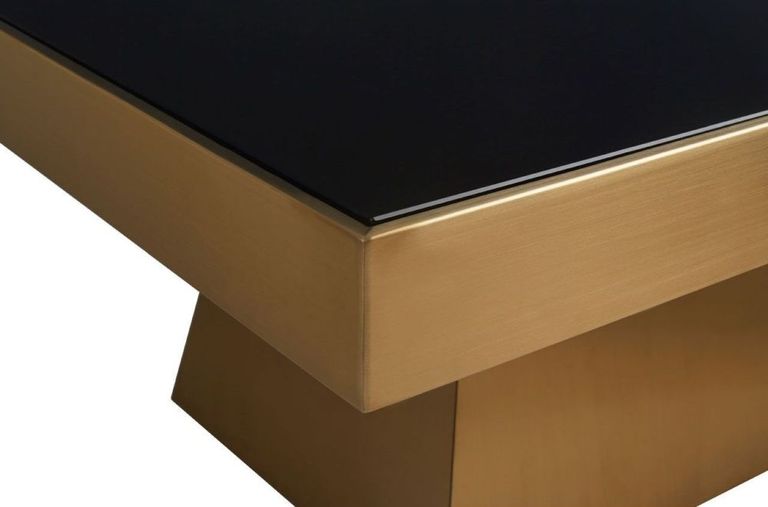 Carlox Coffee Table - Black Glass Square with Gold Base