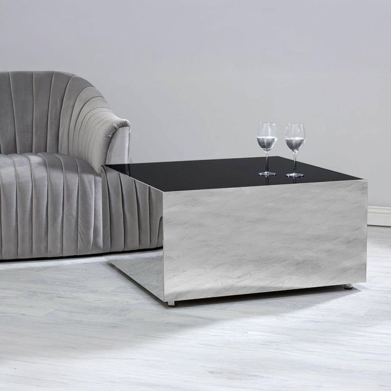 Carlox Coffee Table - Square - Black Glass and Chrome