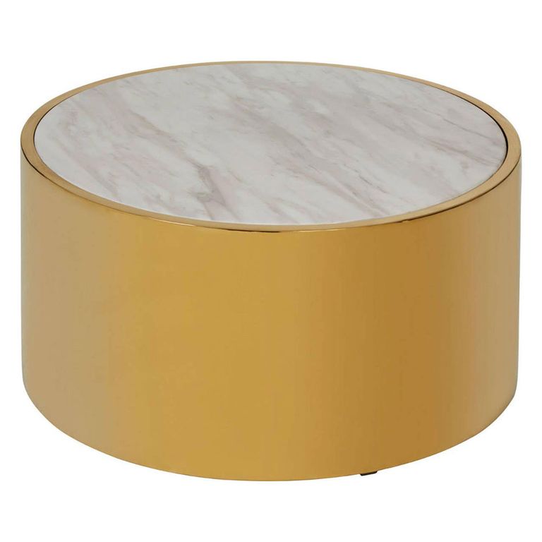 Carlox Coffee Table - Round - White Marble Effect with Gold Metal
