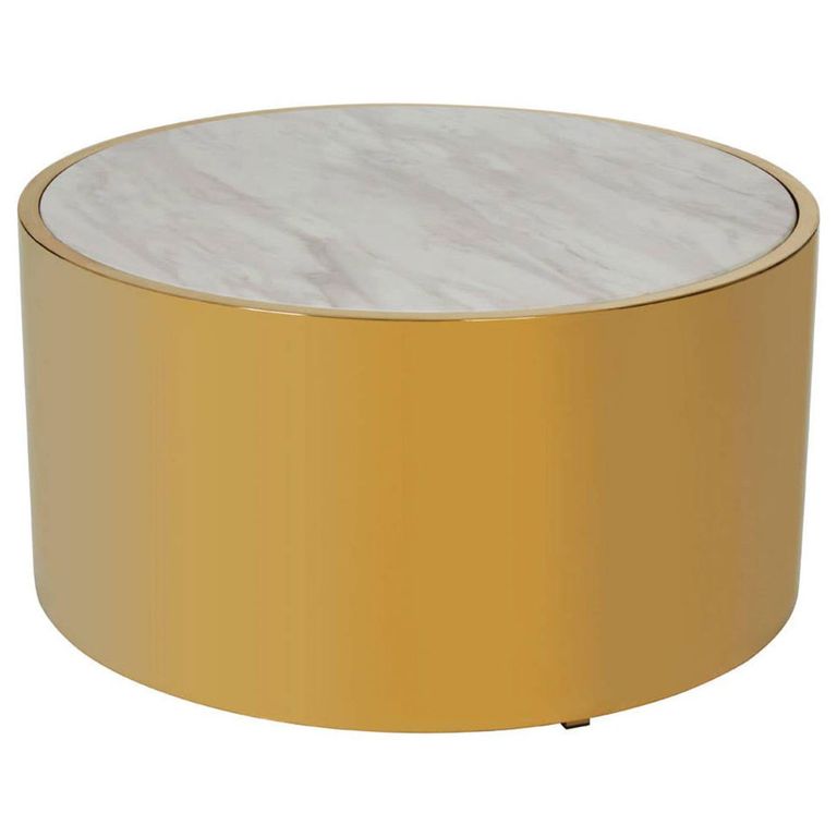 Carlox Coffee Table - Round - White Marble Effect with Gold Metal