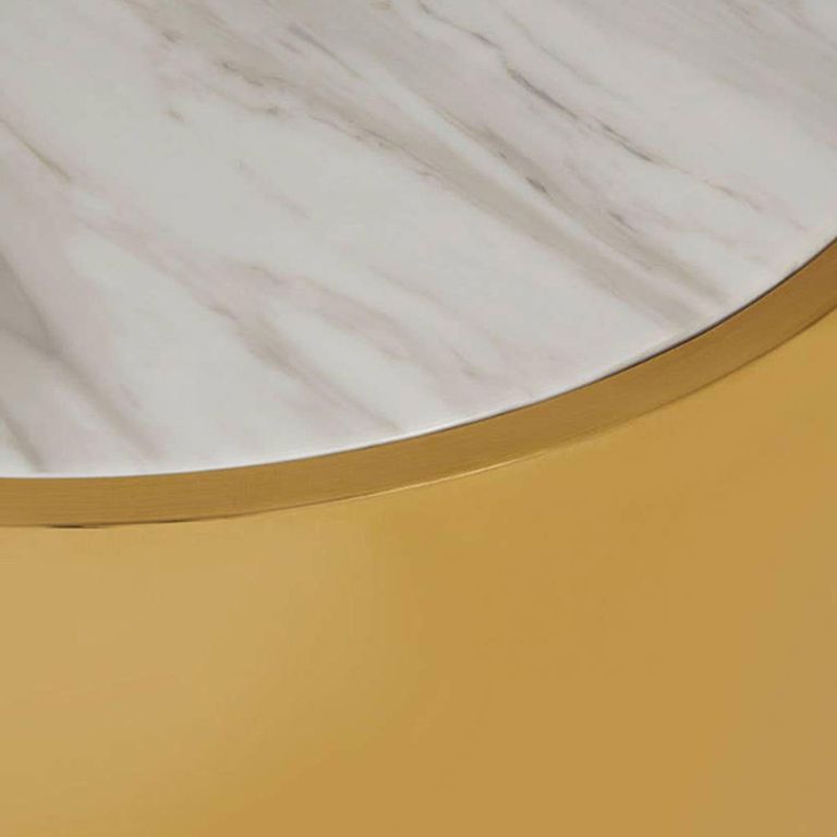 Carlox Coffee Table - Round - White Marble Effect with Gold Metal