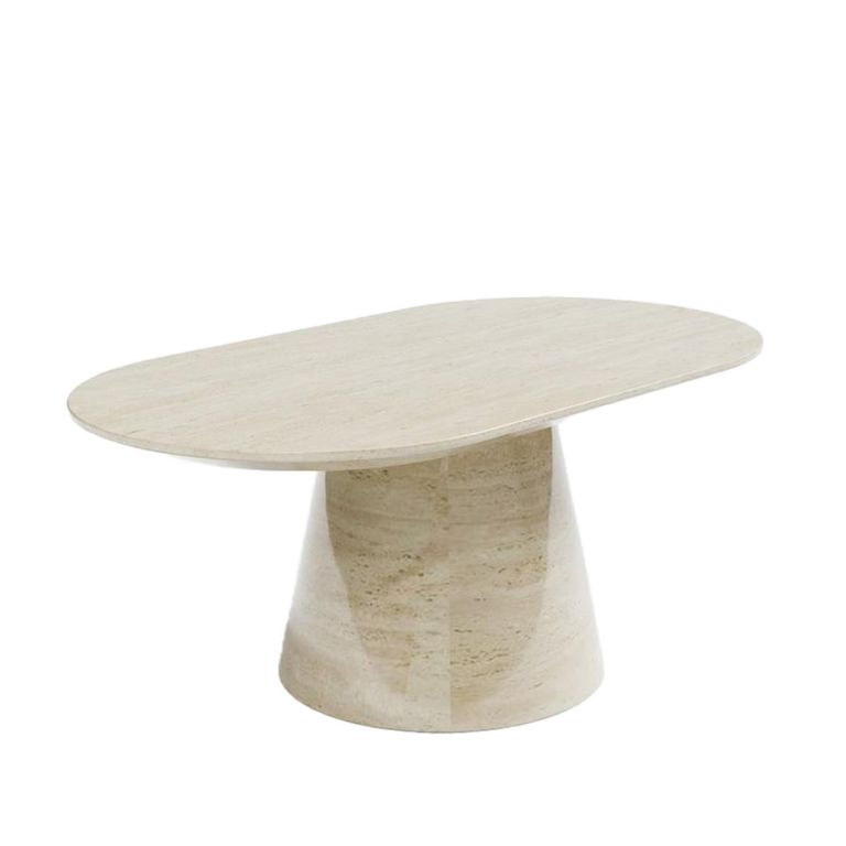 Carrera Travertine Beige Engineered Marble Oval Coffee Table