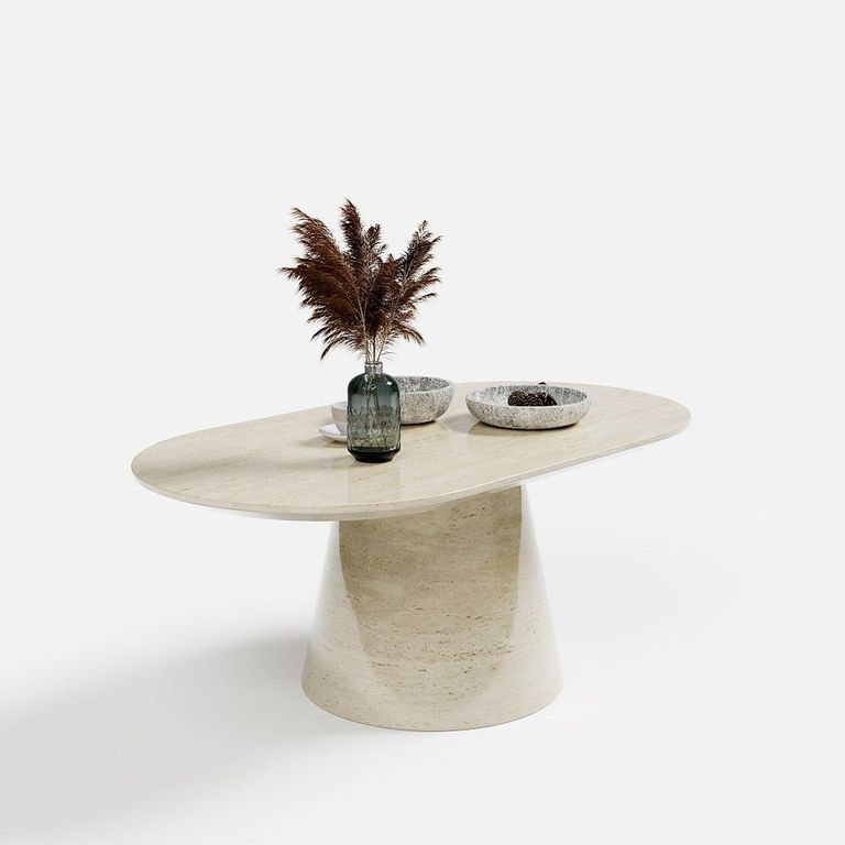 Carrera Travertine Beige Engineered Marble Oval Coffee Table