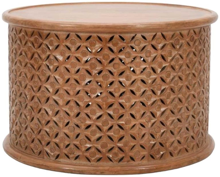 Carved Mango Wood Round Coffee Table