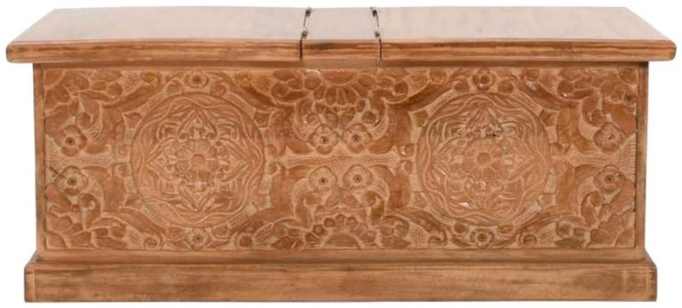 Carved Mango Wood Trunk Box Coffee Table
