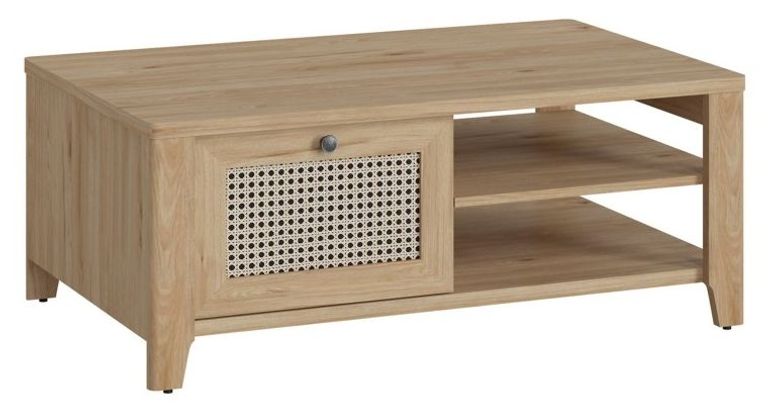 Cestino Oak and Rattan Effect Storage Coffee Table