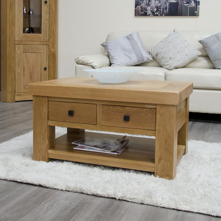Chunky Coffee Table - 2 Drawer - Oak