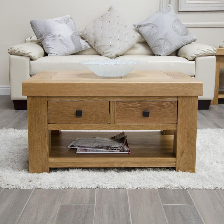 Chunky Coffee Table - 2 Drawer - Oak