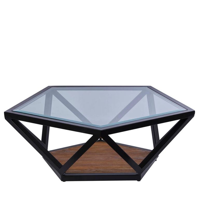 Cibo Coffee Table - Pentagonal - Clear Glass with Black Metal