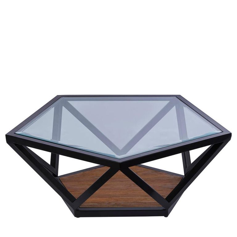 Cibo Coffee Table - Pentagonal - Clear Glass with Black Metal