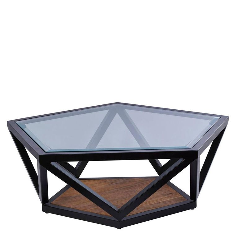 Cibo Coffee Table - Pentagonal - Clear Glass with Black Metal