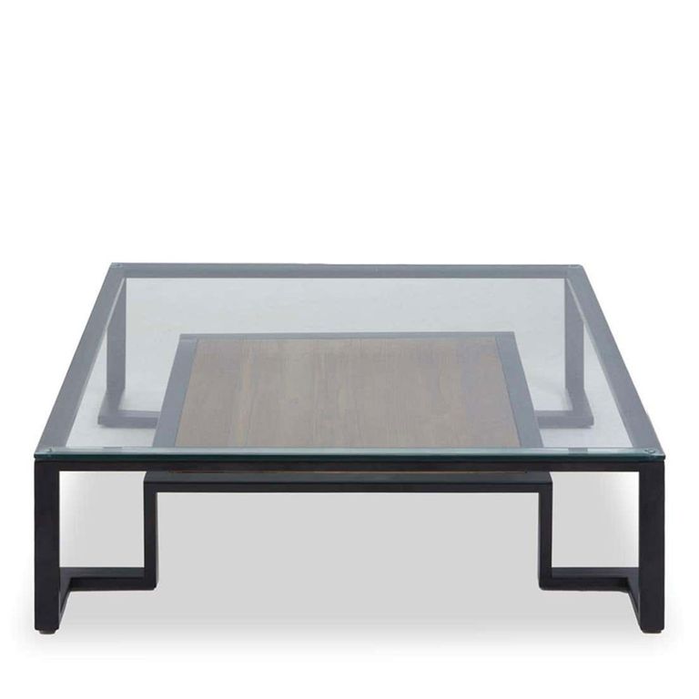 Cibo Coffee Table - Square - Clear Glass with Black Metal - with Shelf